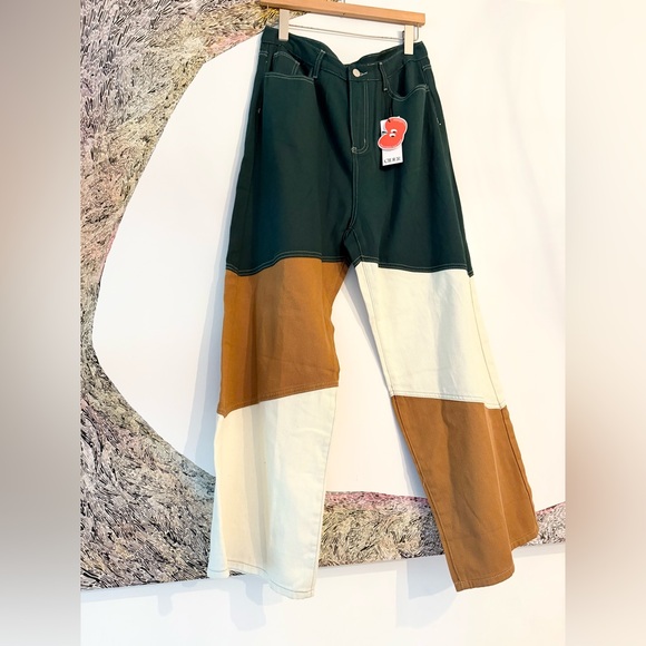 NWT CIDER Denim Mid Rise Patchy Wide Leg Trousers XL - Picture 2 of 4